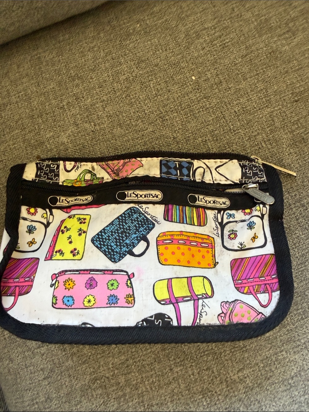 LeSportsac vintage Cosmetic Pouch with Pink, Yellow and Blue Print Handbags